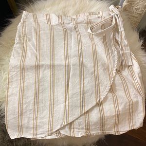 Cotton On white & tan striped wrap skirt